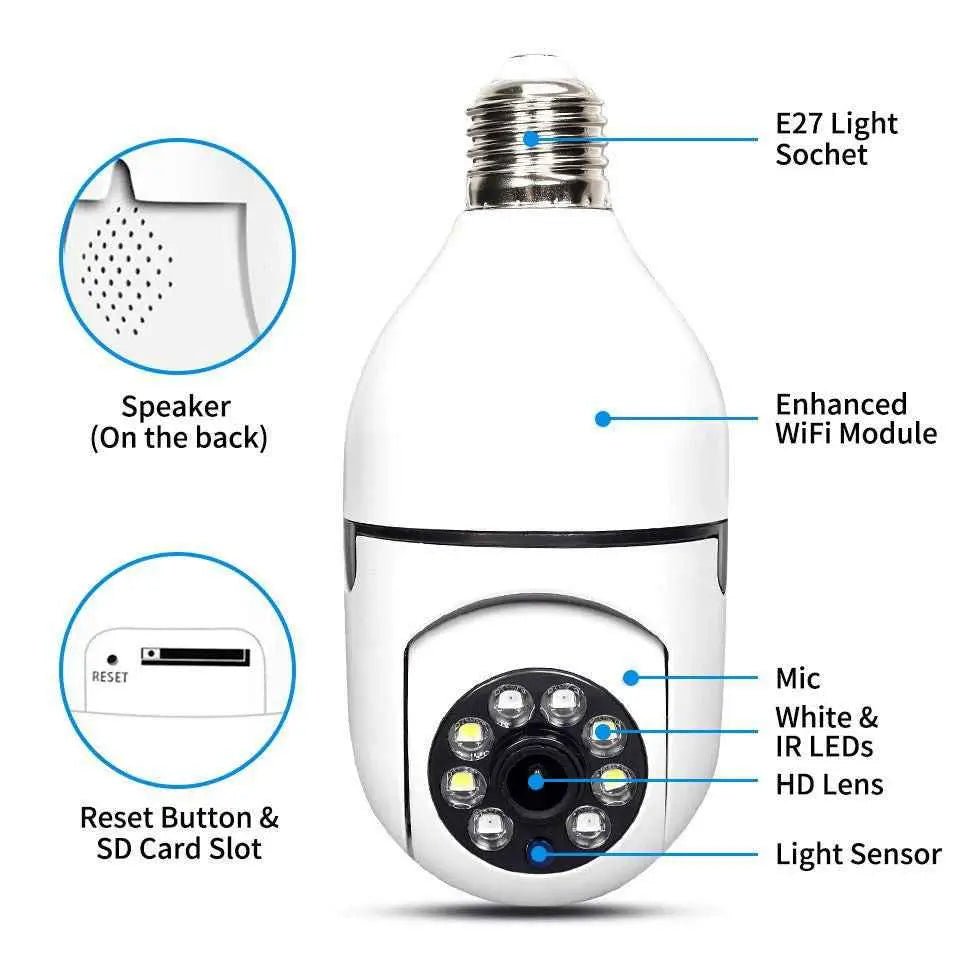 Wifi Bulb Camera 360 Rotation-Color mode & Siren indicator - Zam Zam Store
