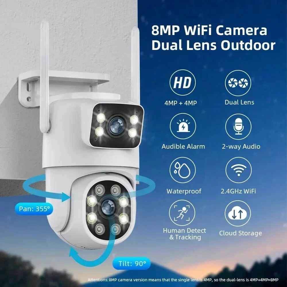 WiFi Dual Lens Outdoor PTZ Camera 2MP - Zam Zam Store