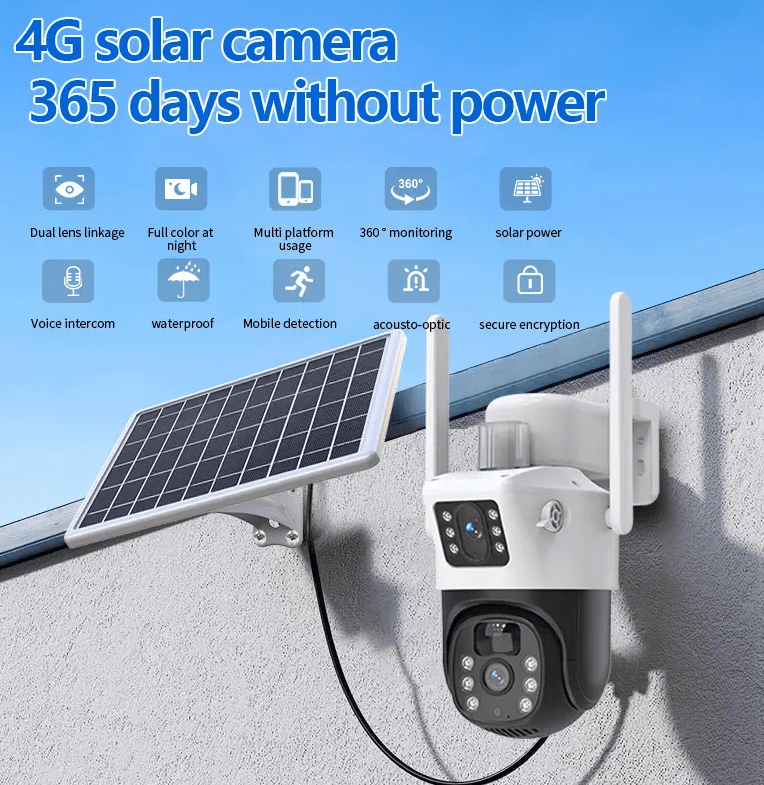 Wifi Dual Lens with Solar Panel and 4g Sim Supported - Zam Zam Store